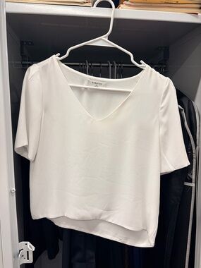 Babaton White Murphy Short Sleeve Blouse, XS